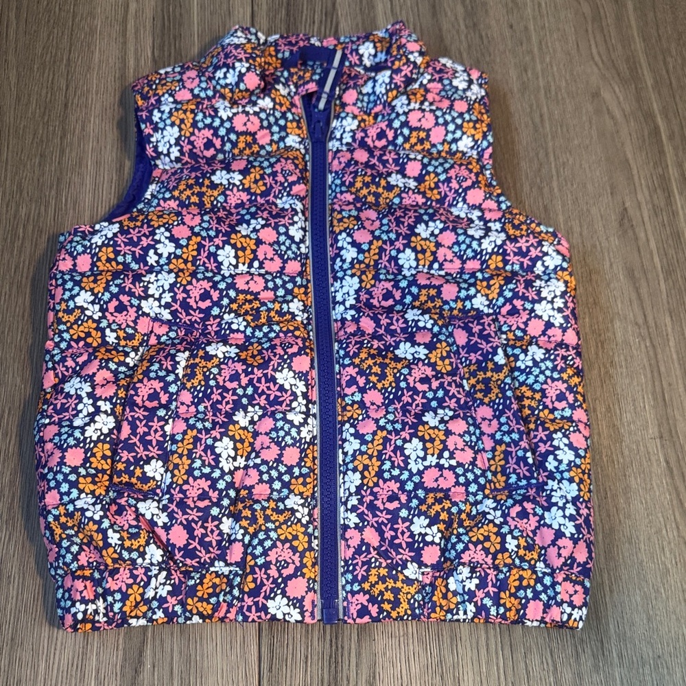 Cat & Jack Floral Puffer Vest Toddler Girls Size 2T Purple Full Zip Pockets New